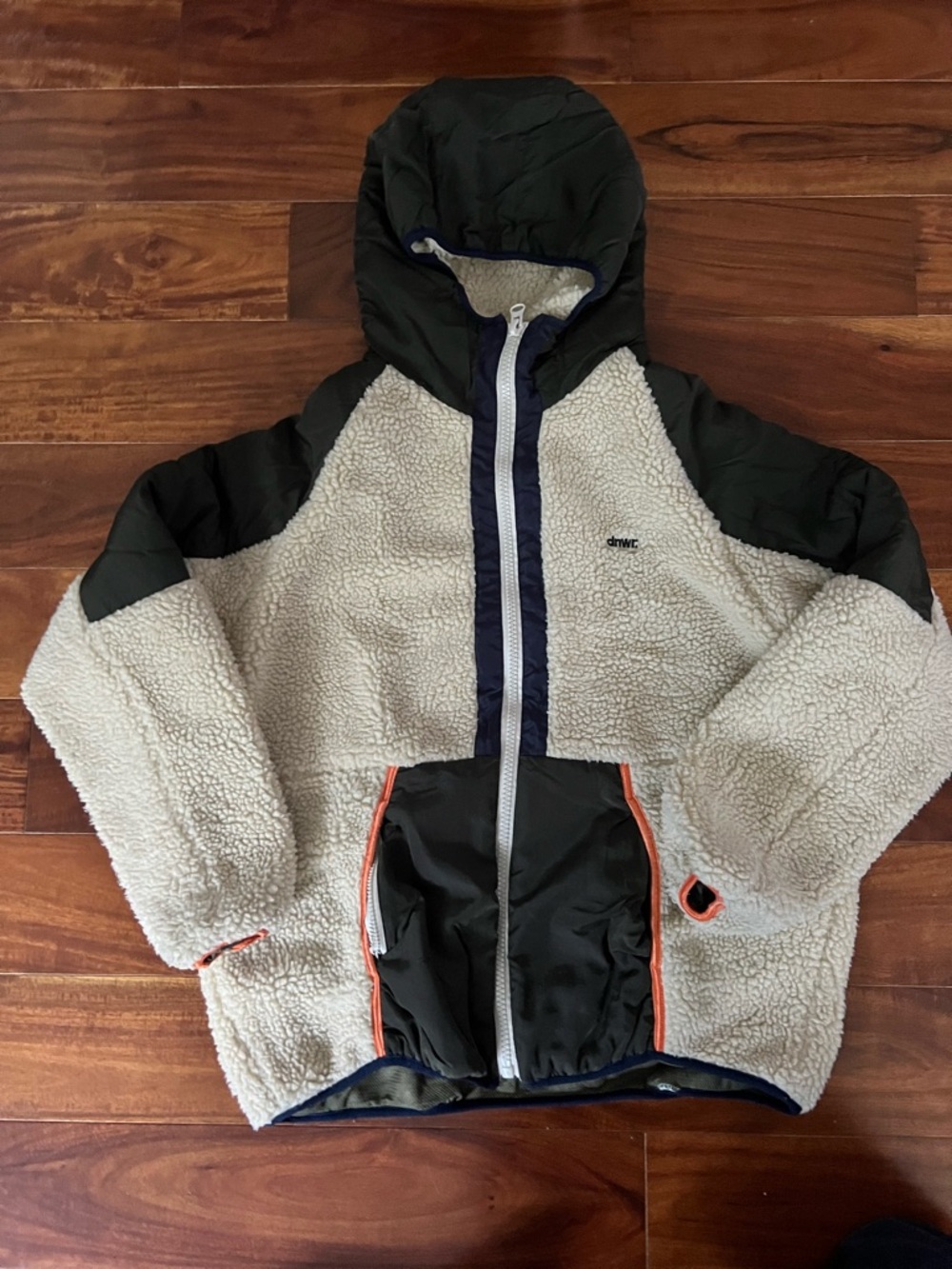 Og Zara x Dnwr multi colour Sherpa Fleece Hooded Jacket - Cream and Olive